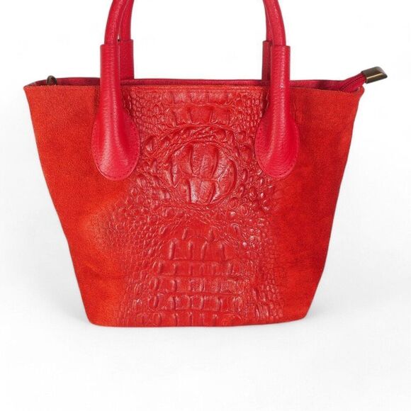 Massimo Castelli Croc Embossed Leather Purse Handbag Red 8.5"x10.5"x4.5" - Picture 2 of 15